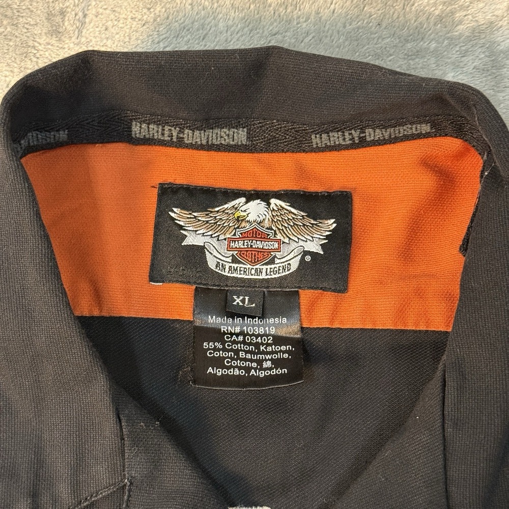 Harley Davidson Button Down Shirt Mens XL Black Orange Short Sleeve Logo - Picture 5 of 8